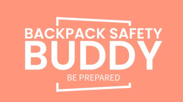 Backpack Safety Buddy logo on a peach background